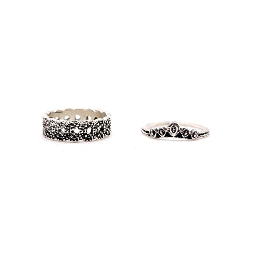 Silver Tone Stackable Ring Set Vintage Crown Openwork 2 Piece